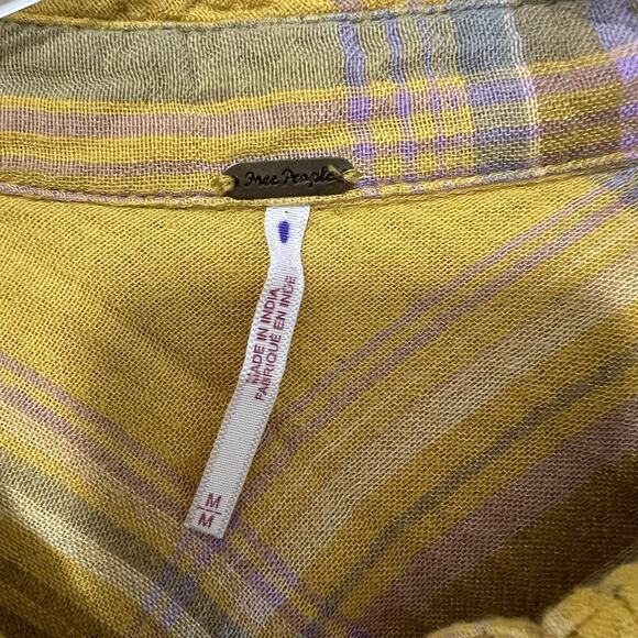 Free People Nordic Day Plaid Long Sleeve Button Down Shirt Tunic M Side Ties - Picture 8 of 15